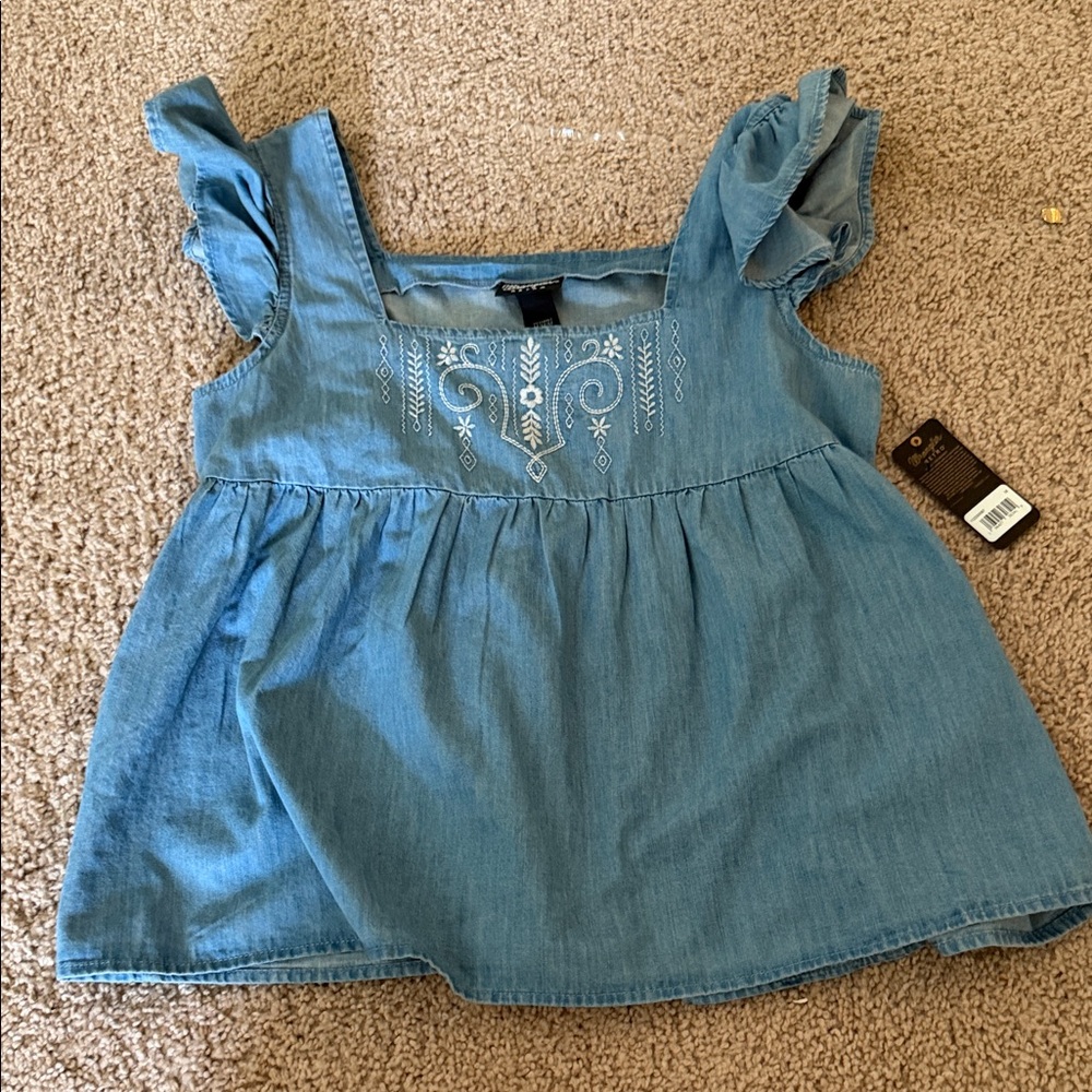 Blue Embroidered Top